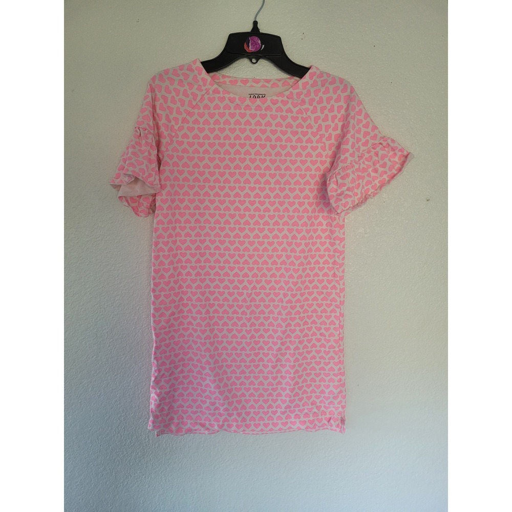 LOOK by Crewcuts Girls Pink Heart Print Dress 10 Short Sleeve Ruffle‎ Sleeve #4
